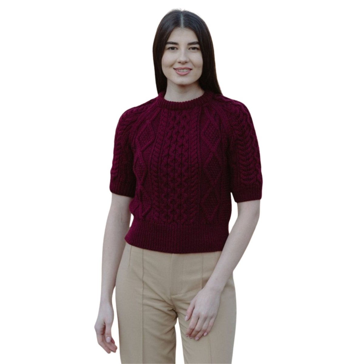 Short Sleeve Cable Sweater - The Celtic Gift Store - Womens