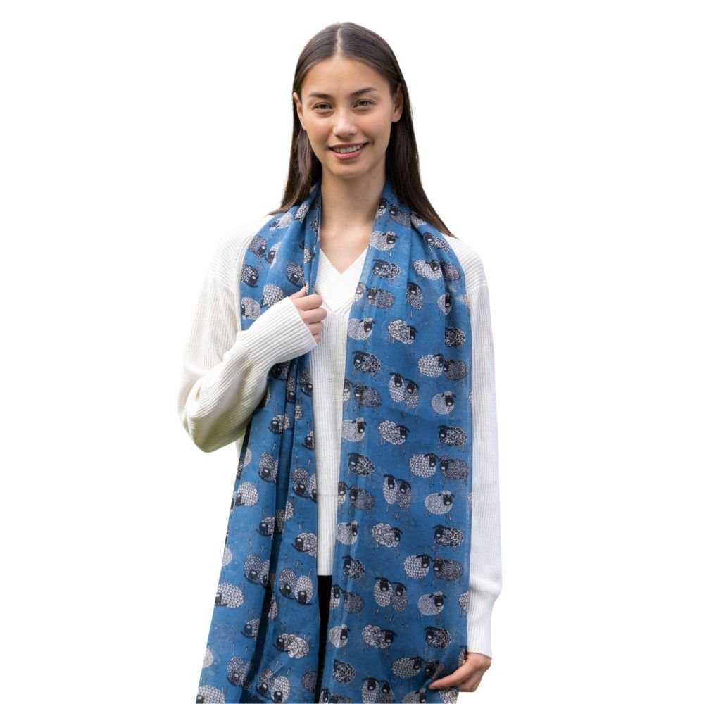 Sketched Sheep Scarf - Denim Blue - The Celtic Gift Store - Scarves