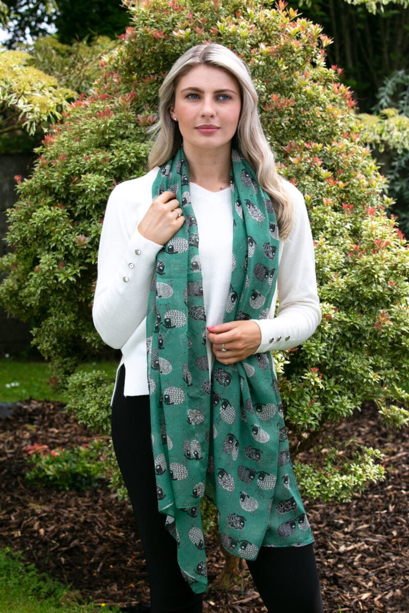 Sketched Sheep Scarf in - Green - The Celtic Gift Store - Scarves & Shawls