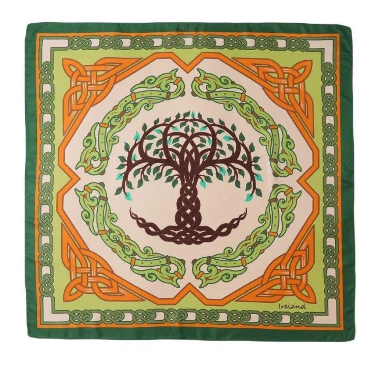 Square Tree of Life Scarf - Green/Orange