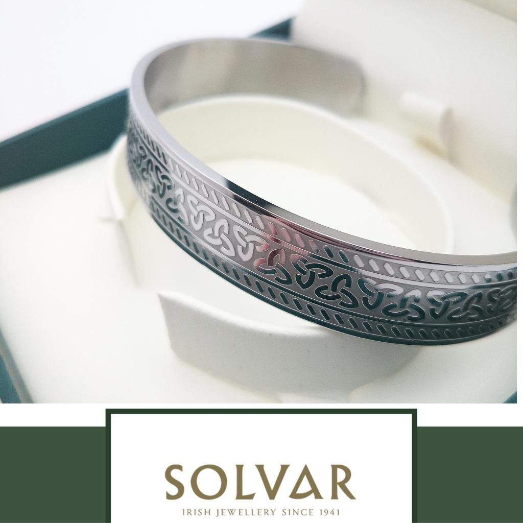 Stainless Steel Engraved Trinity Knot Celtic Cuff Bangle