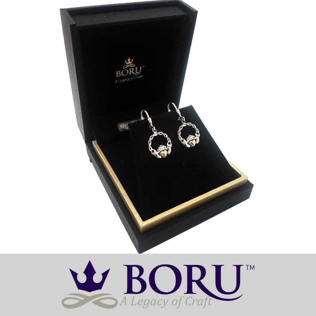 Sterling Silver 10k Gold Claddagh Drop Earrings