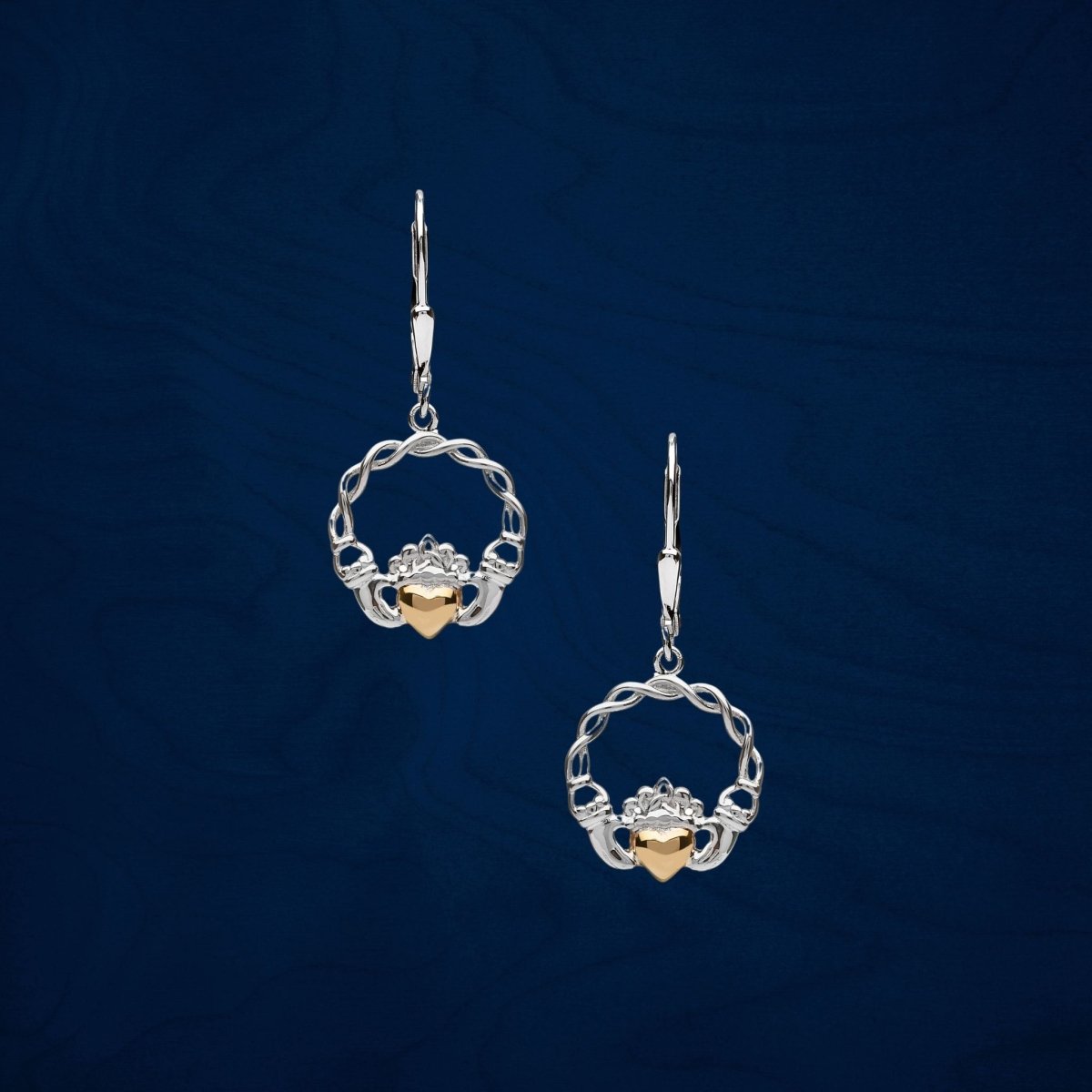 Sterling Silver 10k Gold Claddagh Drop Earrings - The Celtic Gift Store - Earrings