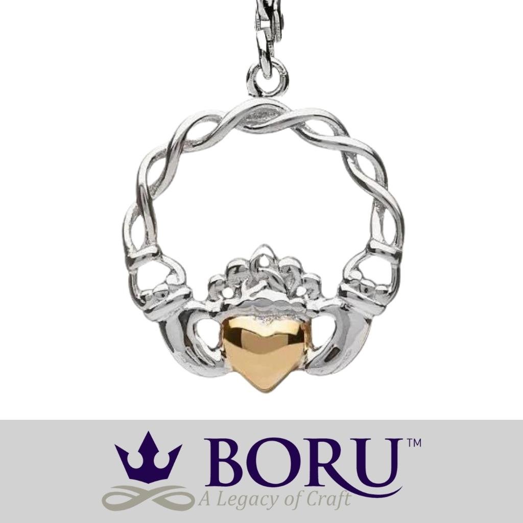 Sterling Silver 10k Gold Claddagh Drop Earrings