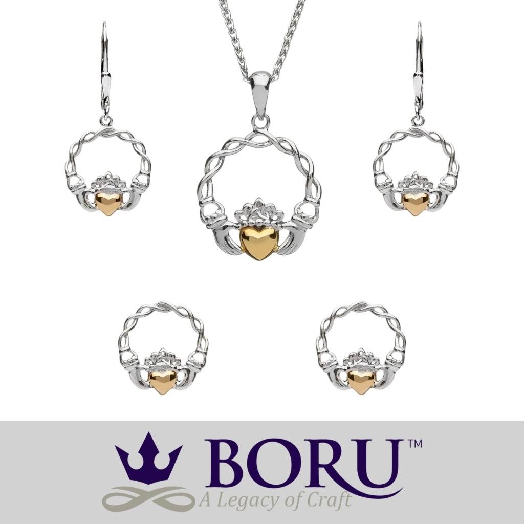 Sterling Silver 10k Gold Claddagh Drop Earrings