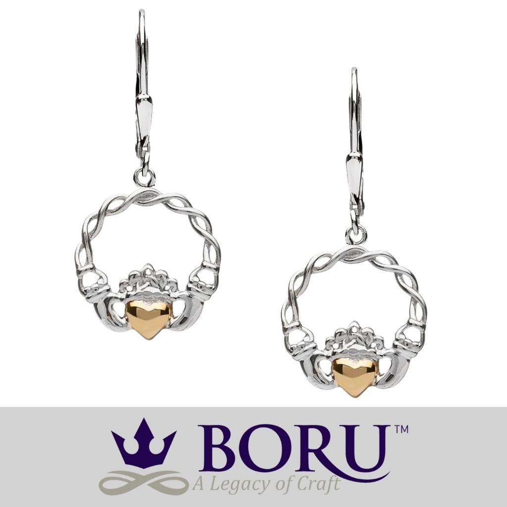 Sterling Silver 10k Gold Claddagh Drop Earrings