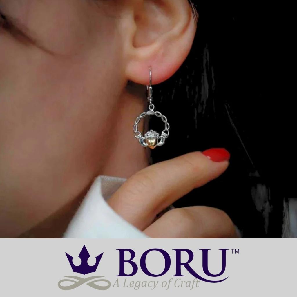 Sterling Silver 10k Gold Claddagh Drop Earrings