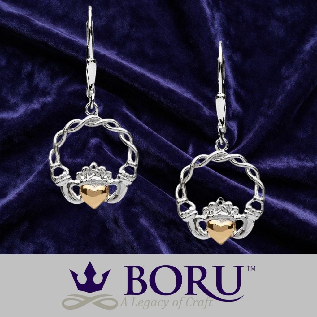 Sterling Silver 10k Gold Claddagh Drop Earrings