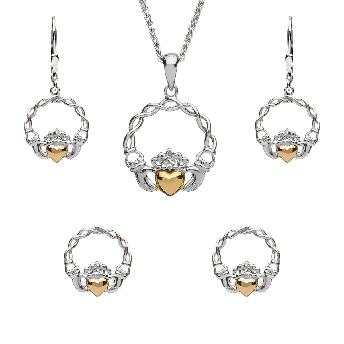 Sterling Silver 10k Gold Claddagh Drop Earrings - The Celtic Gift Store - Earrings