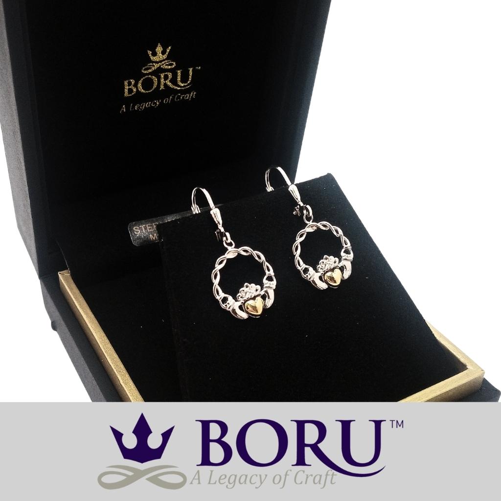 Sterling Silver 10k Gold Claddagh Drop Earrings