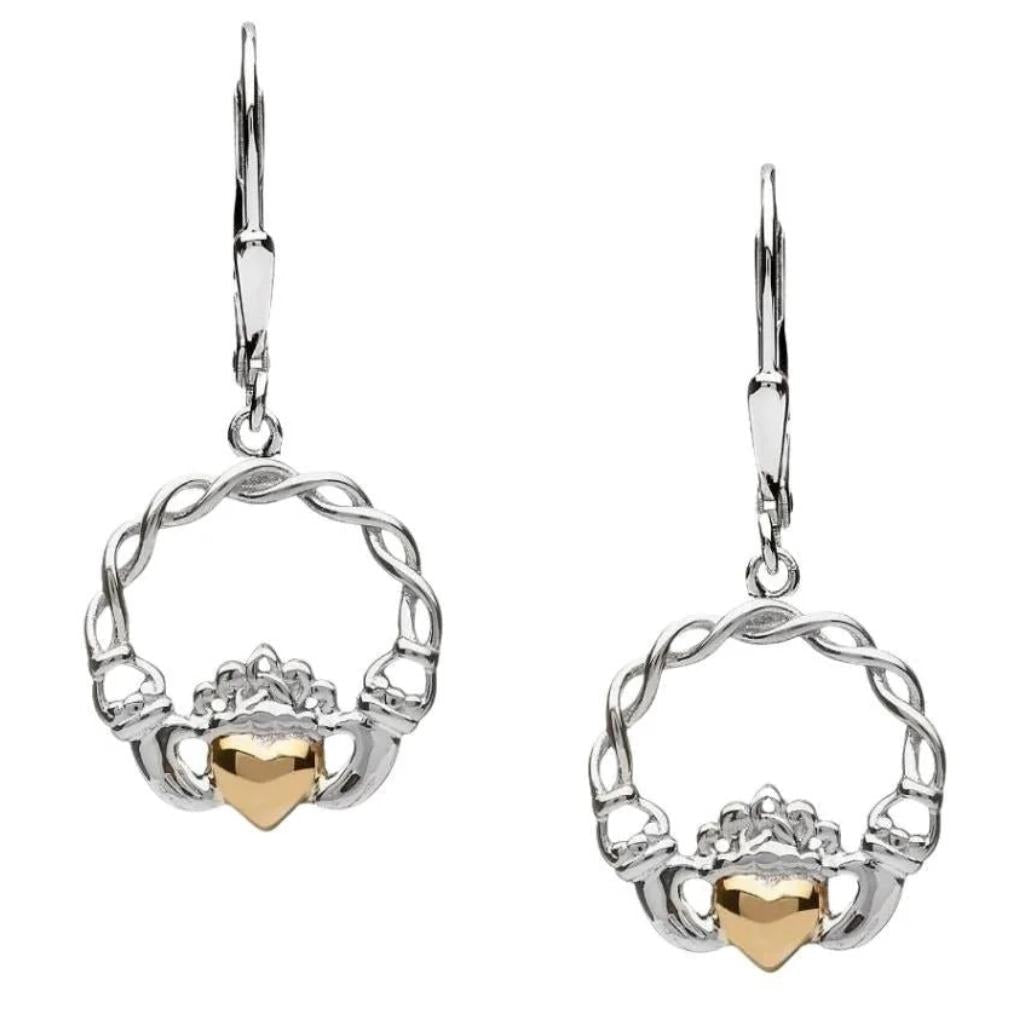 Sterling Silver 10k Gold Claddagh Drop Earrings