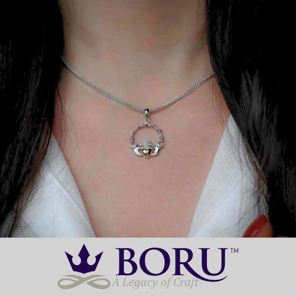 Sterling Silver 10K Gold Claddagh Necklace