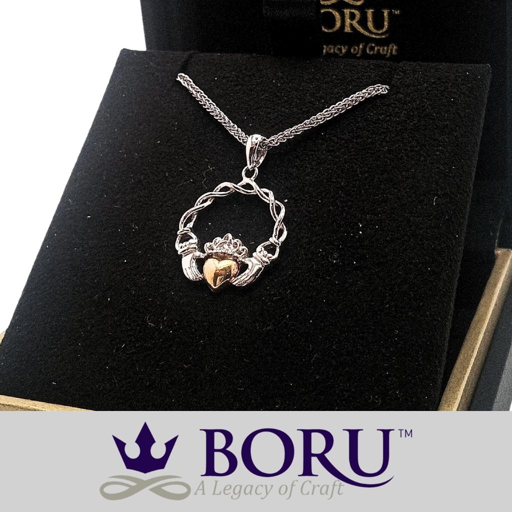 Sterling Silver 10K Gold Claddagh Necklace