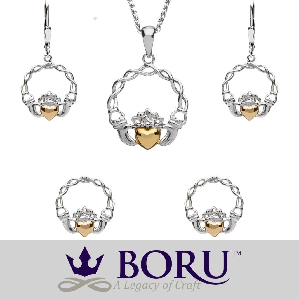 Sterling Silver 10K Gold Claddagh Necklace