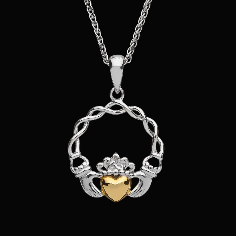 Sterling Silver 10K Gold Claddagh Necklace