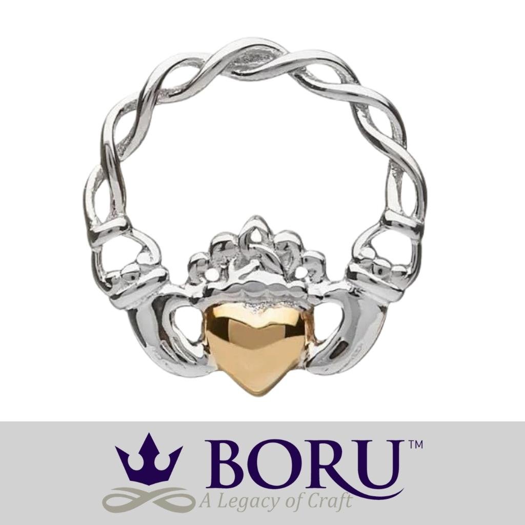 Sterling Silver 10k Gold Claddagh Stud Earrings