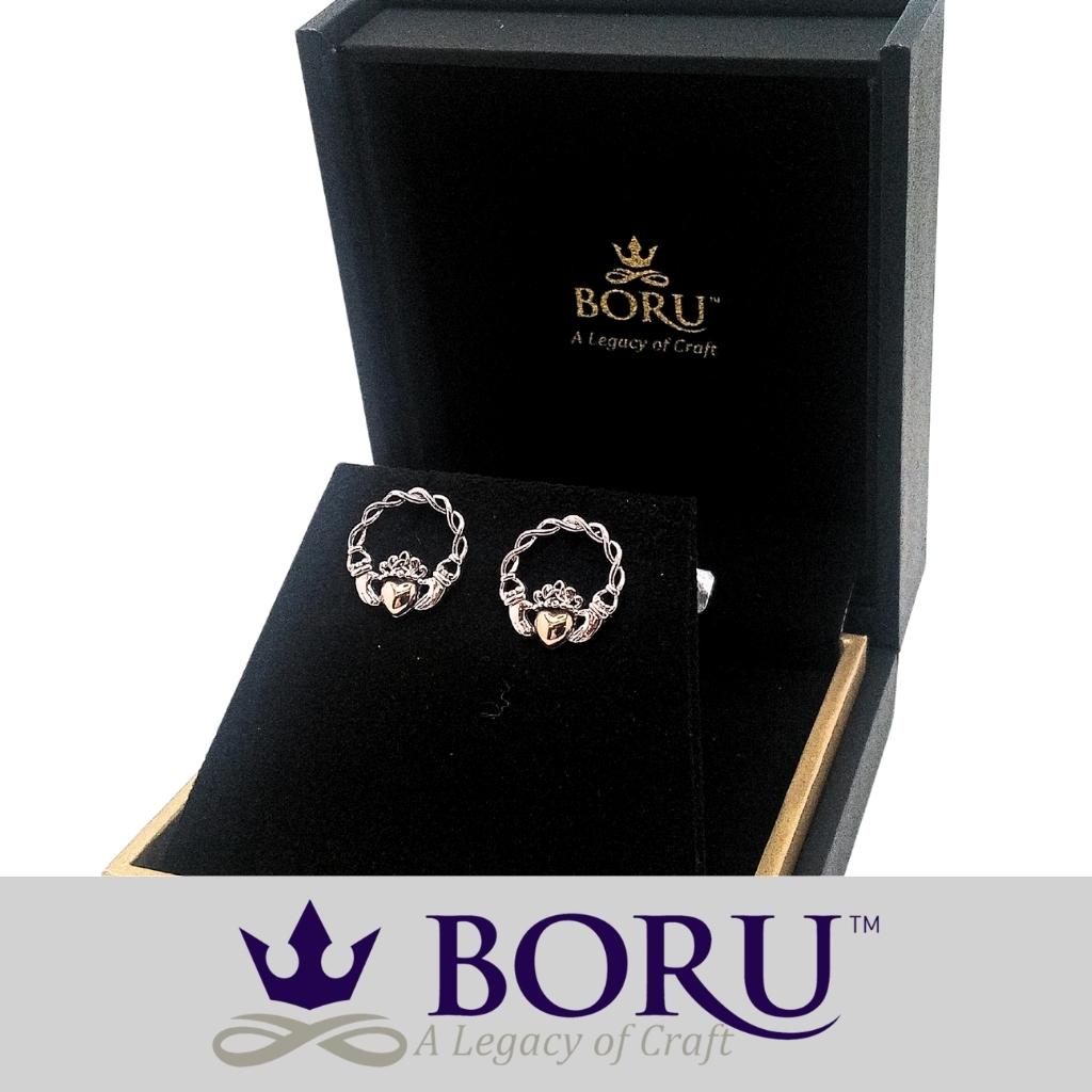 Sterling Silver 10k Gold Claddagh Stud Earrings