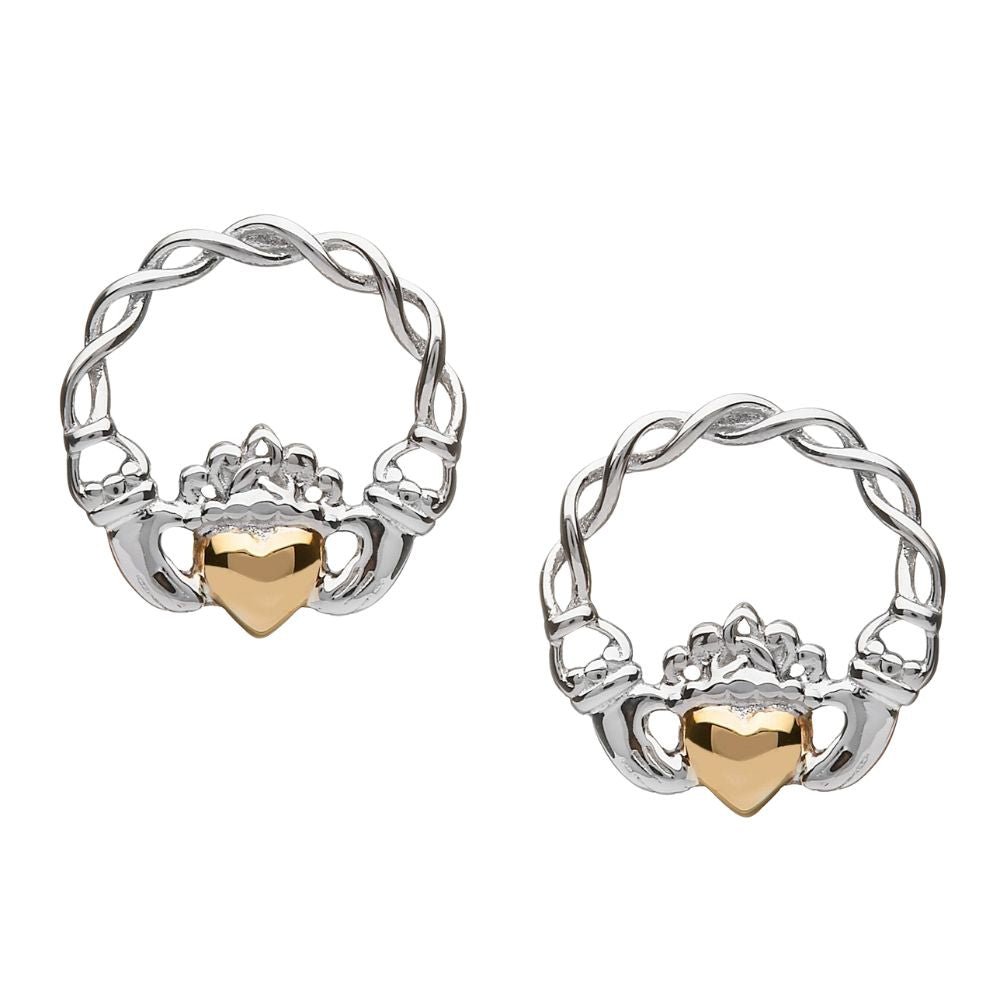 Sterling Silver 10k Gold Claddagh Stud Earrings