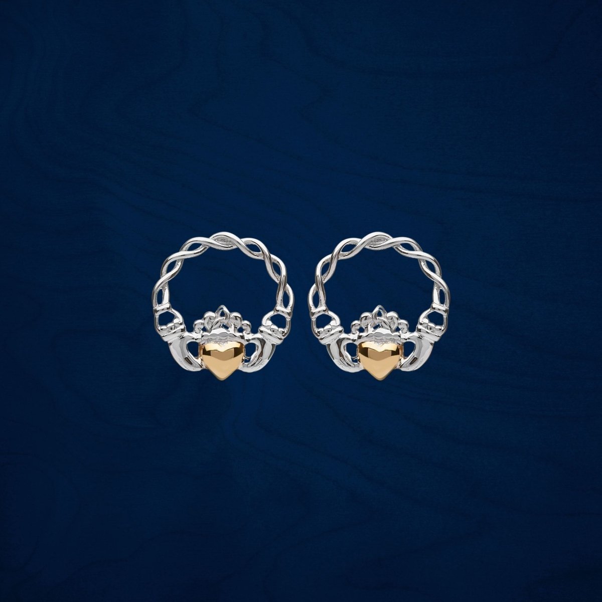 Sterling Silver 10k Gold Claddagh Stud Earrings - The Celtic Gift Store - Earrings
