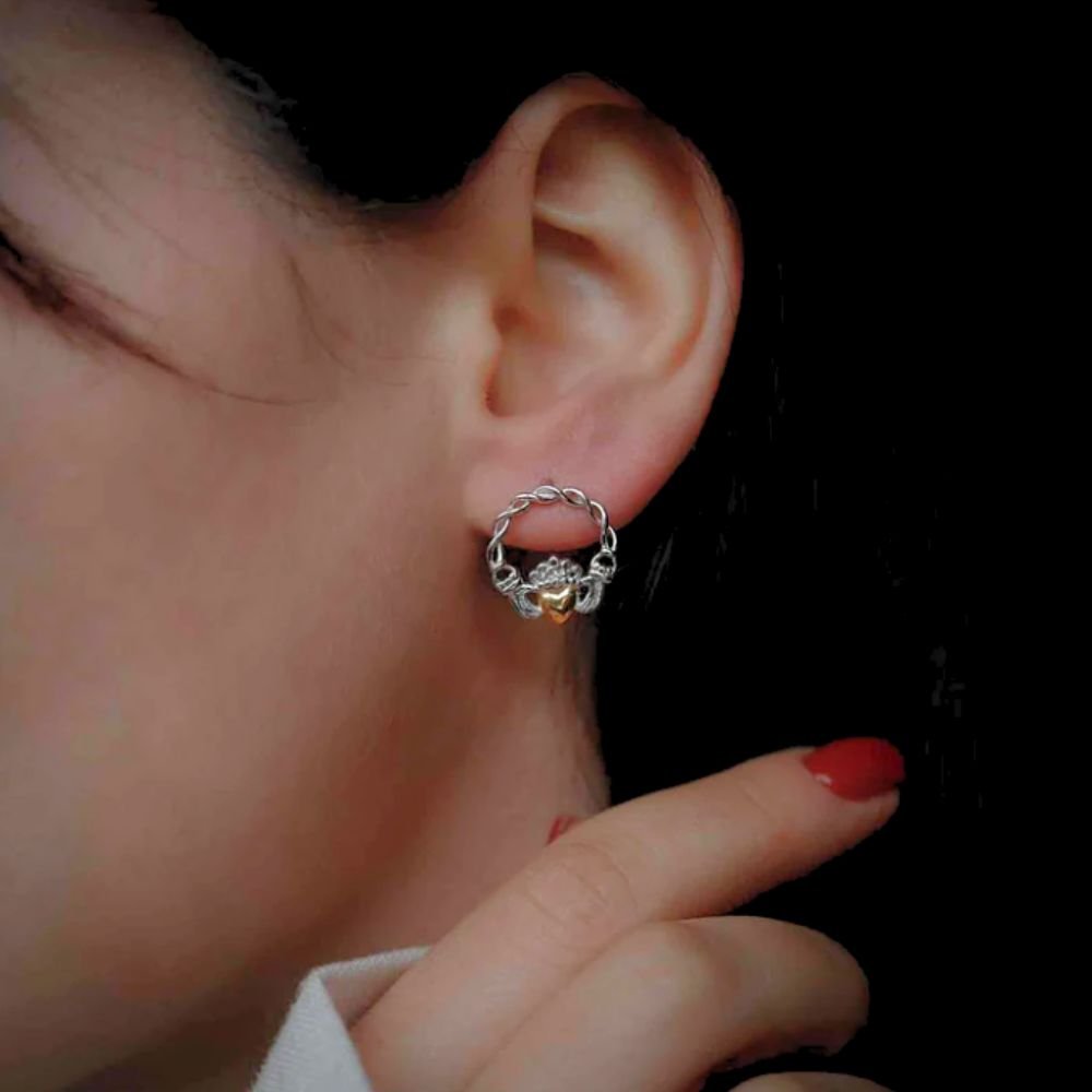 Sterling Silver 10k Gold Claddagh Stud Earrings