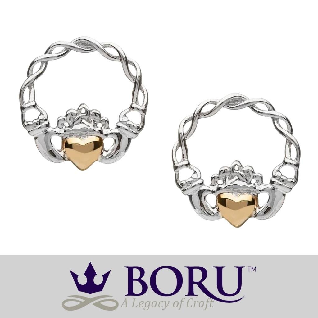 Sterling Silver 10k Gold Claddagh Stud Earrings