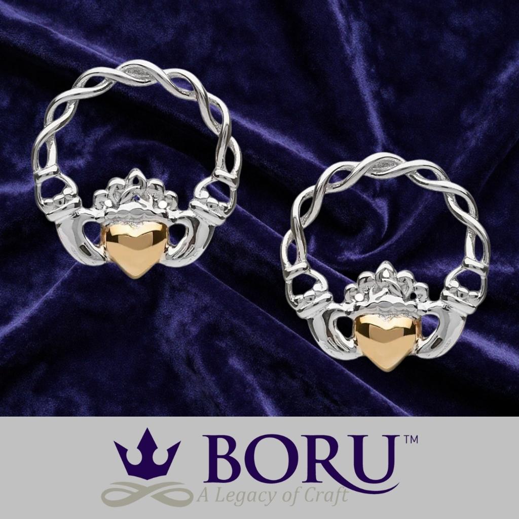 Sterling Silver 10k Gold Claddagh Stud Earrings