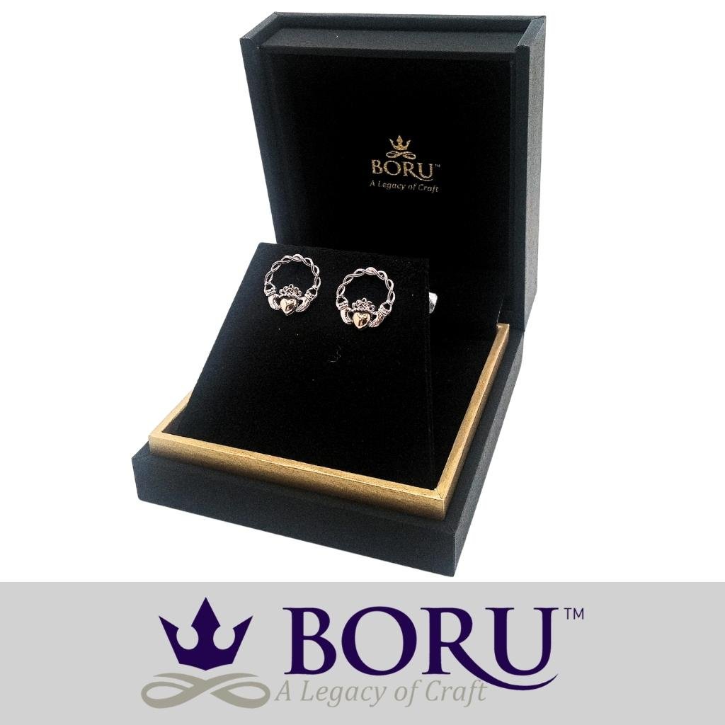 Sterling Silver 10k Gold Claddagh Stud Earrings