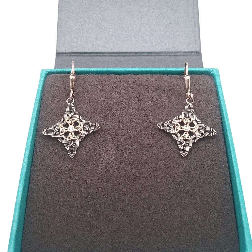 Sterling Silver and 10k Gold Celestial Cross Earrings