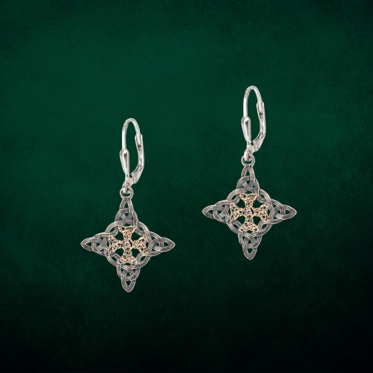 Sterling Silver and 10k Gold Celestial Cross Earrings - The Celtic Gift Store - Earrings