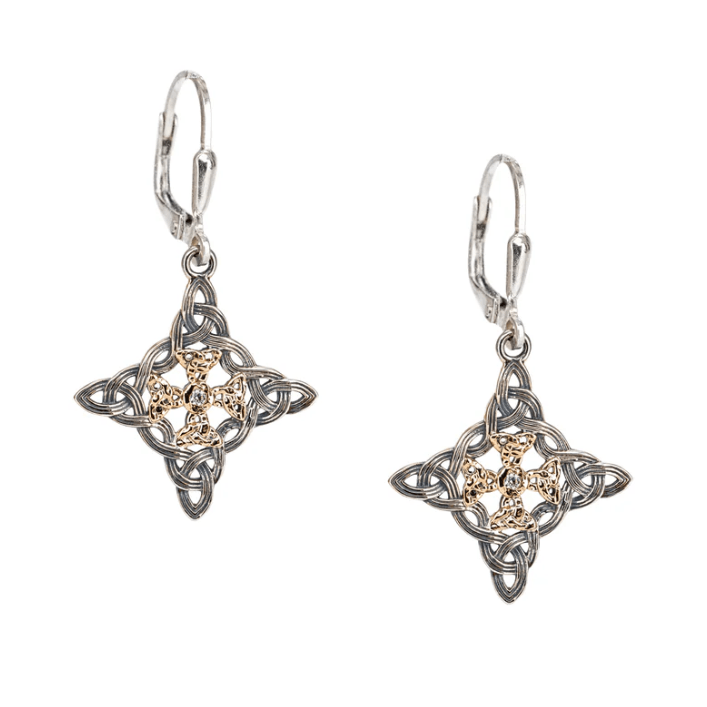 Sterling Silver and 10k Gold Celestial Cross Earrings - The Celtic Gift Store - Earrings