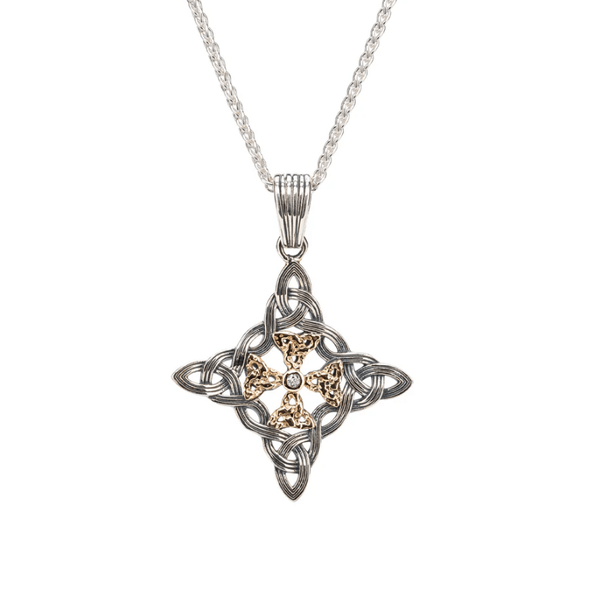 Sterling Silver and 10k Gold Celestial Cross Necklace - The Celtic Gift Store - Necklaces