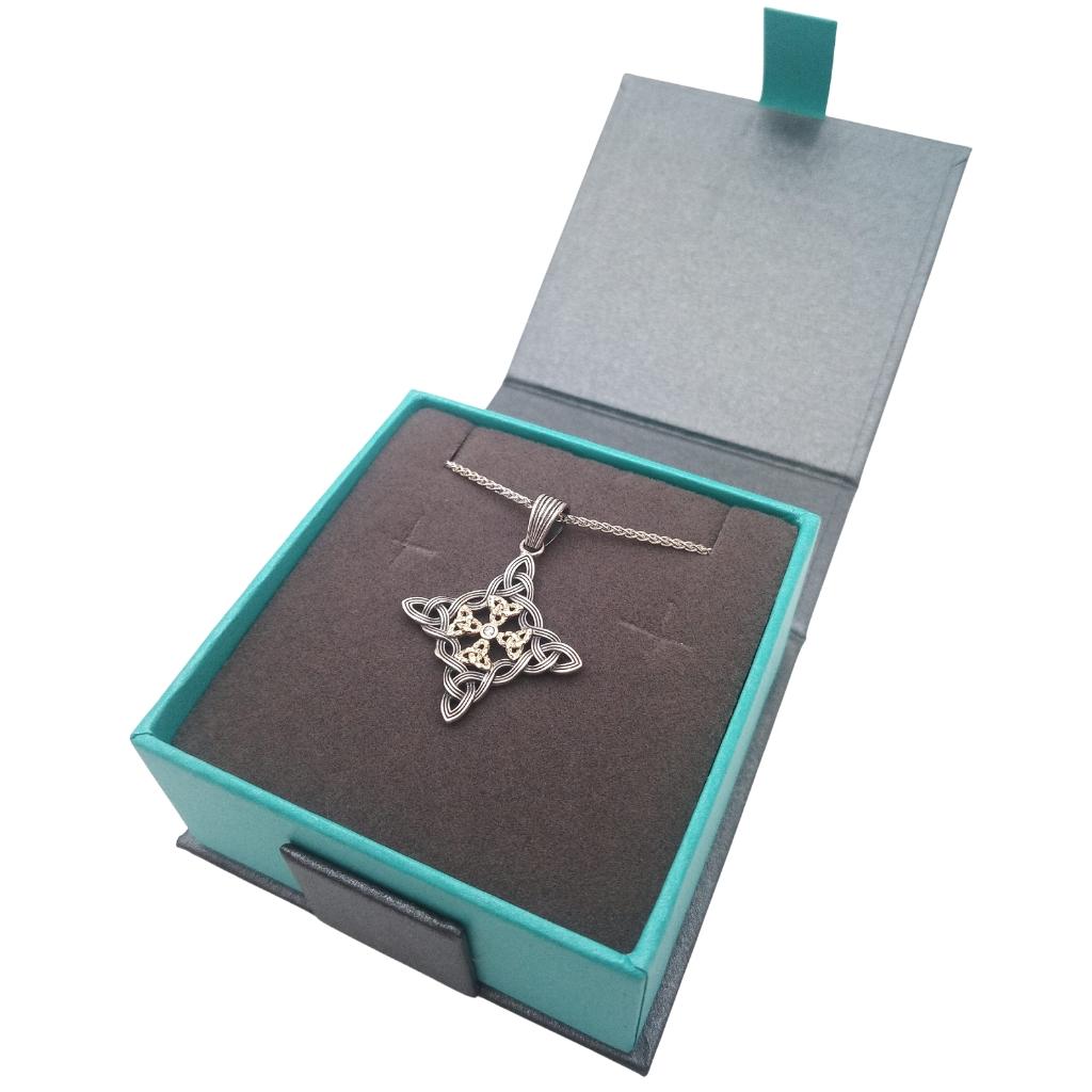 Sterling Silver and 10k Gold Celestial Cross Necklace