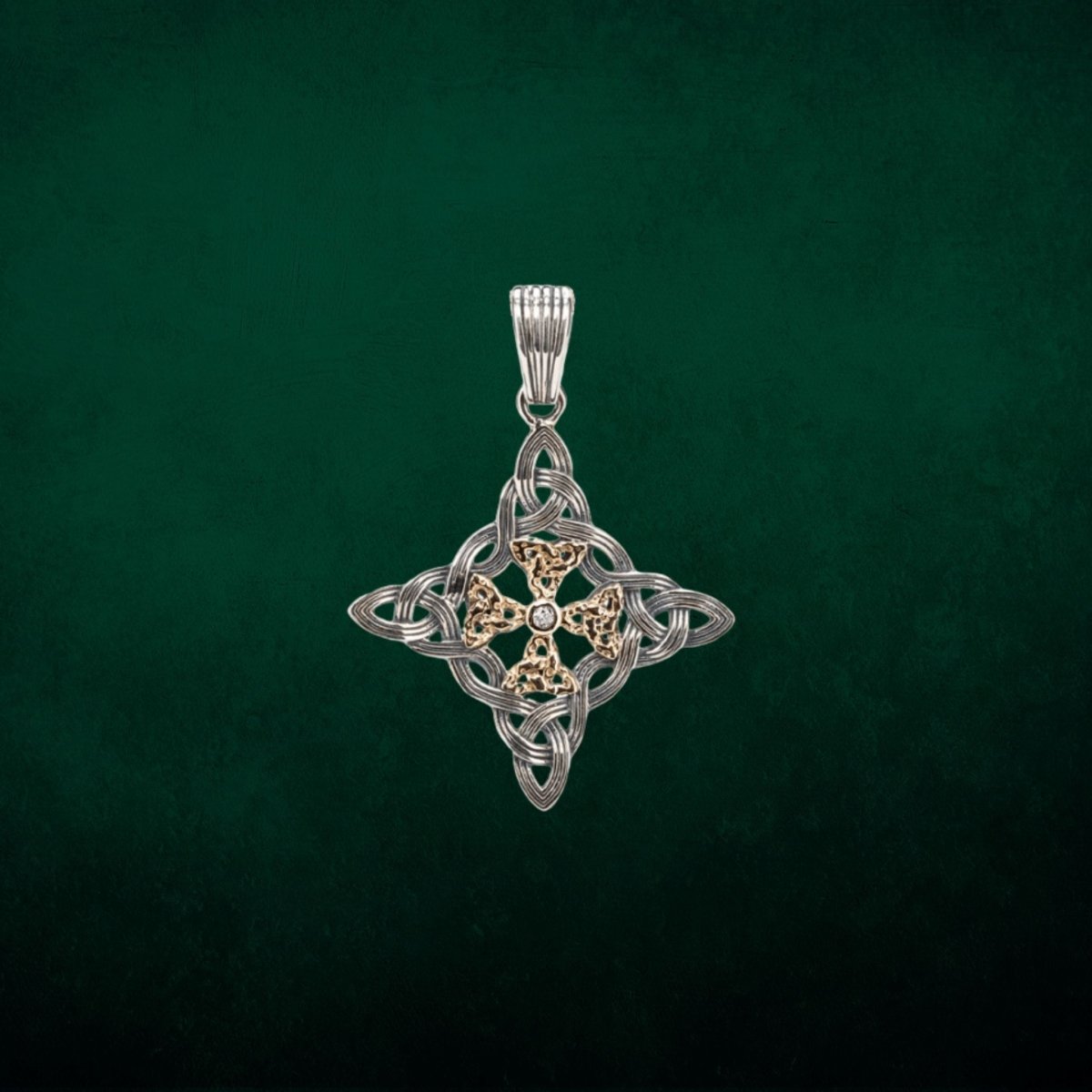 Sterling Silver and 10k Gold Celestial Cross Necklace - The Celtic Gift Store - Necklaces