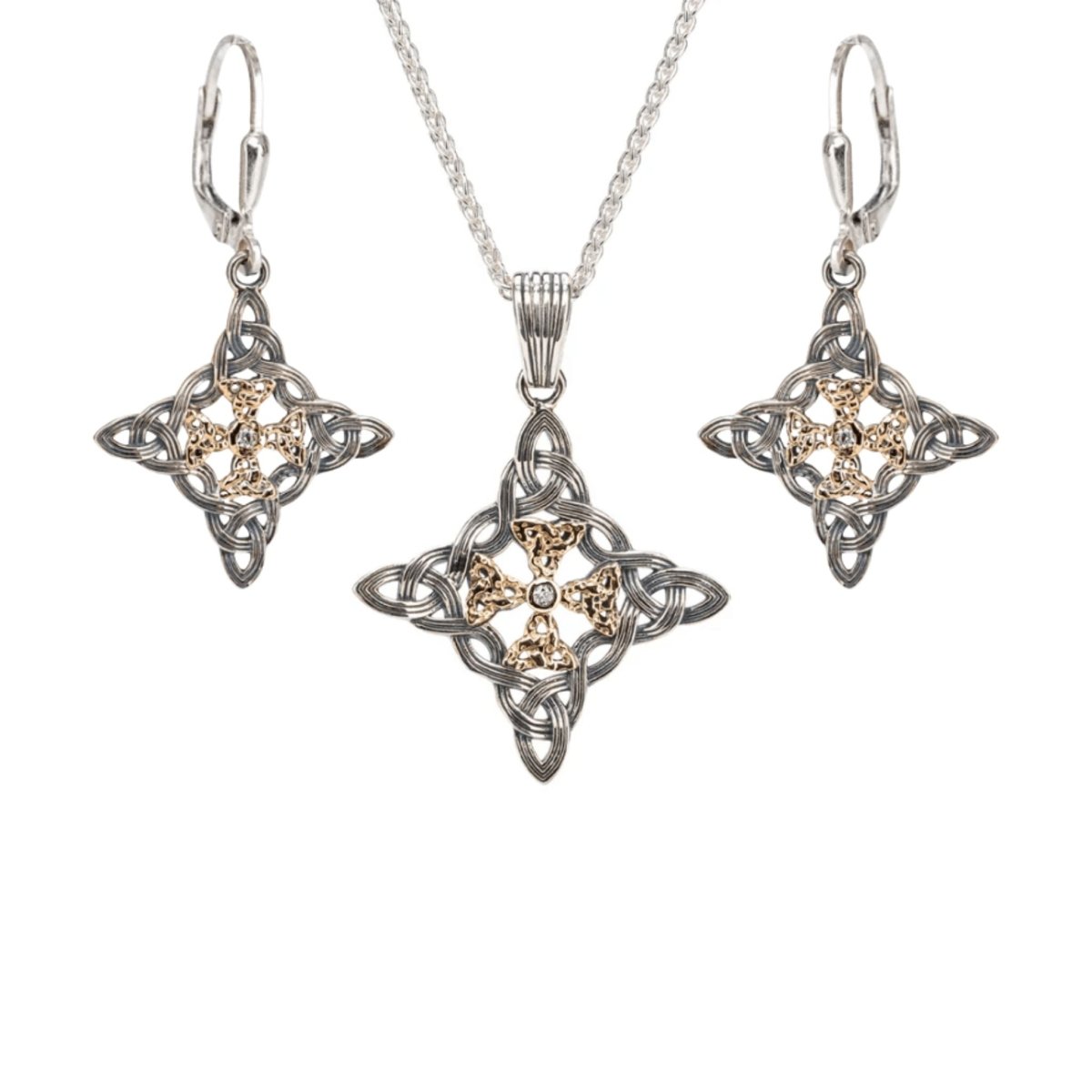 Sterling Silver and 10k Gold Celestial Cross Necklace - The Celtic Gift Store - Necklaces
