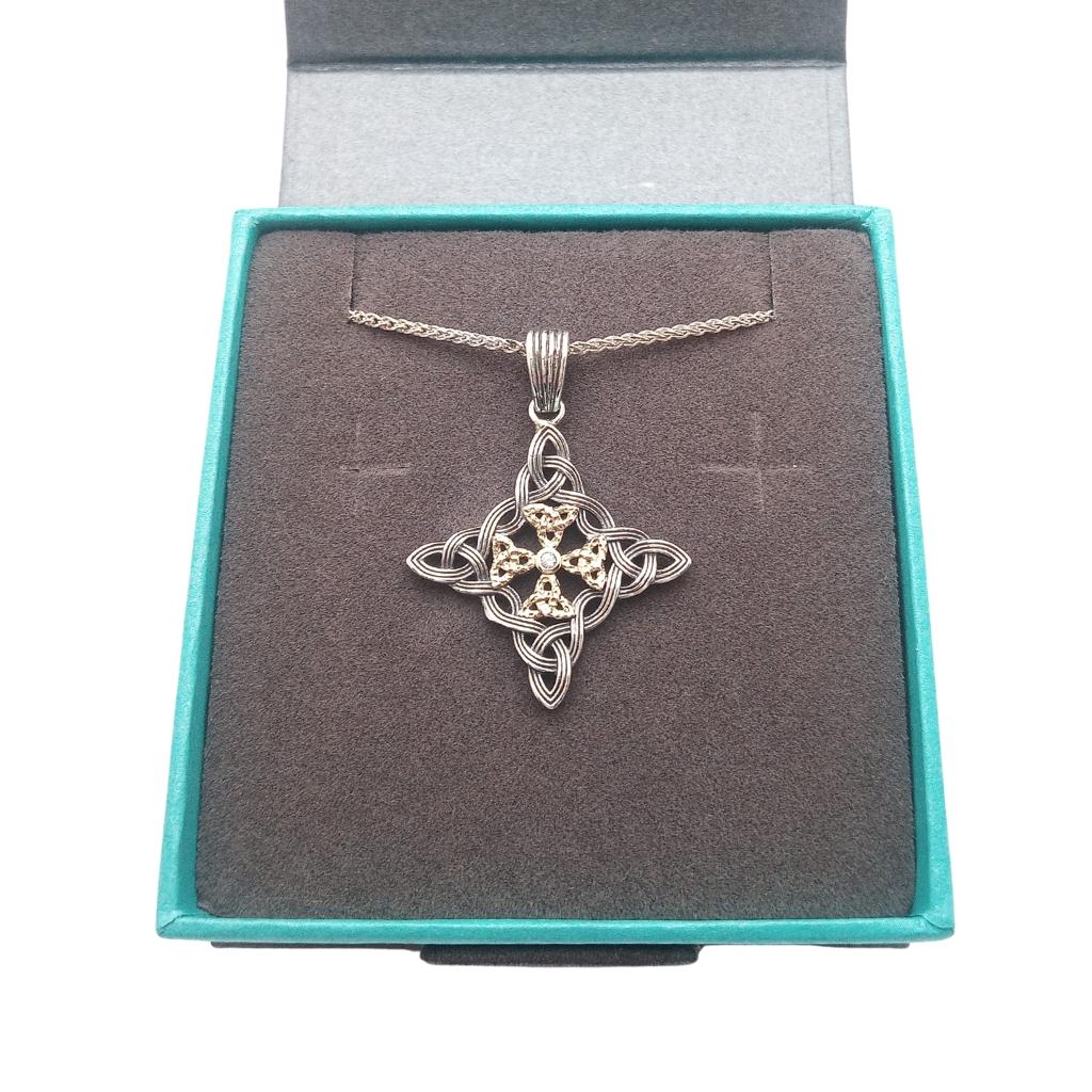 Sterling Silver and 10k Gold Celestial Cross Necklace