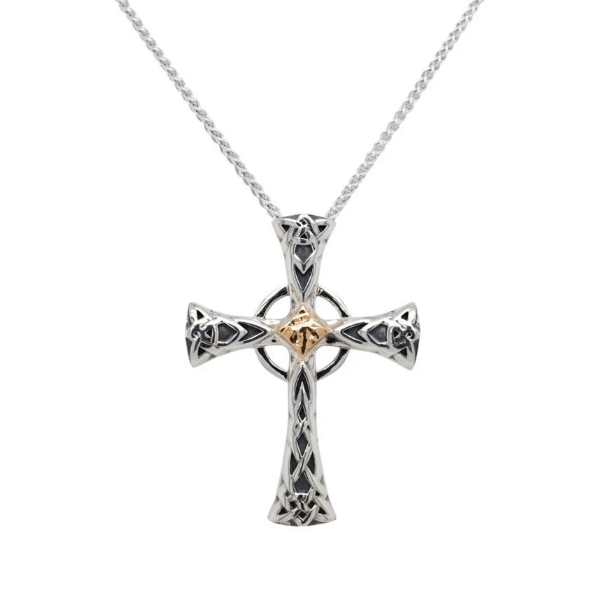Sterling Silver and 10k Gold Celtic Cross Necklace - Small - The Celtic Gift Store - Necklaces