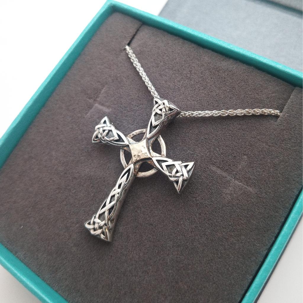 Sterling Silver and 10k Gold Celtic Cross Necklace- Small