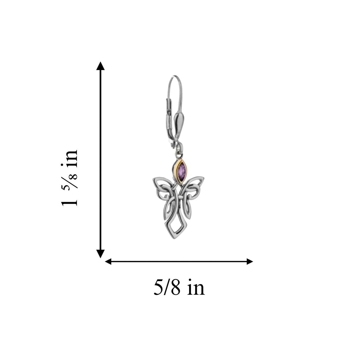 Sterling Silver and 10k Gold Celtic Guardian Angel Earrings - Amethyst - The Celtic Gift Store - Earrings