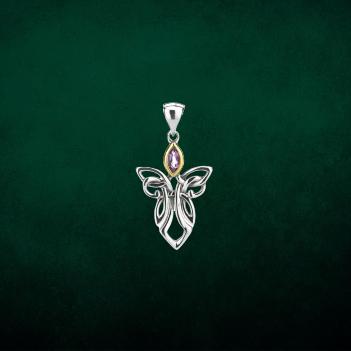 Sterling Silver and 10k Gold Celtic Guardian Angel Necklace - Amethyst - The Celtic Gift Store - Necklaces