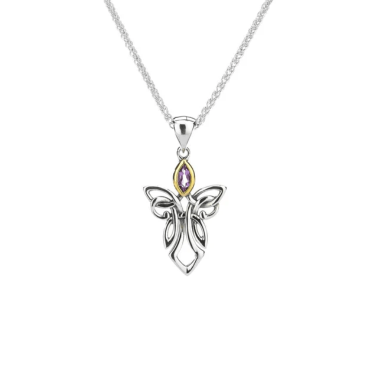 Sterling Silver and 10k Gold Celtic Guardian Angel Necklace - Amethyst - The Celtic Gift Store - Necklaces