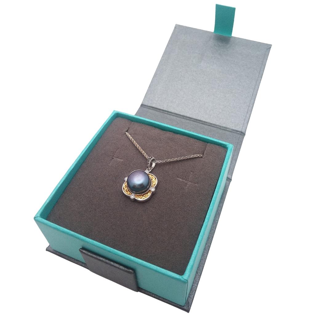 Sterling Silver and 10k Gold Celtic Knot Peacock Pearl Necklace