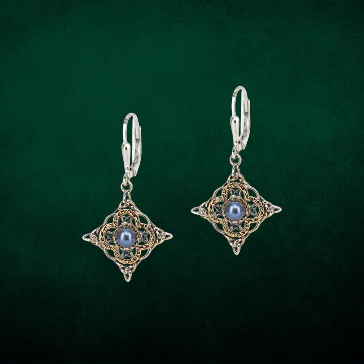 Sterling Silver and 10k Gold Celtic Star Peacock Pearl Earrings - The Celtic Gift Store - Earrings