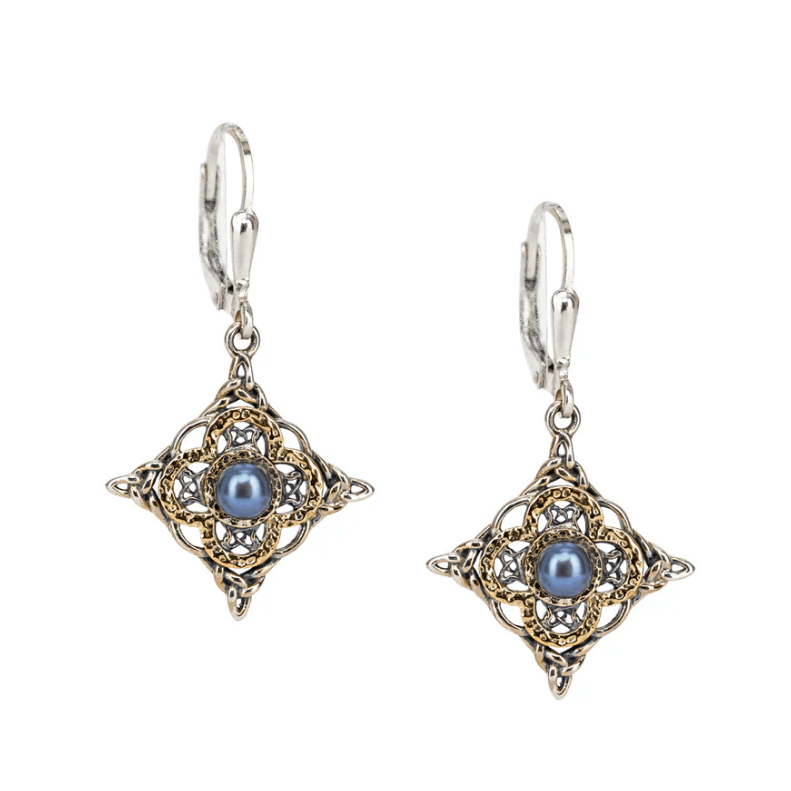 Sterling Silver and 10k Gold Celtic Star Peacock Pearl Earrings - The Celtic Gift Store - Earrings