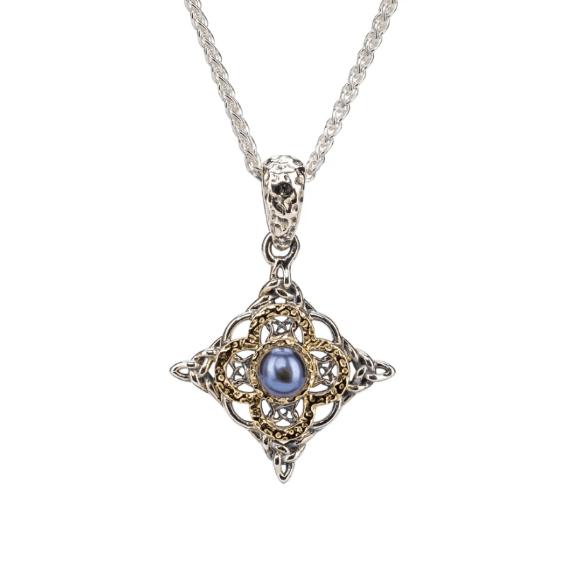 Sterling Silver and 10k Gold Celtic Star Peacock Pearl Necklace - The Celtic Gift Store - Necklaces