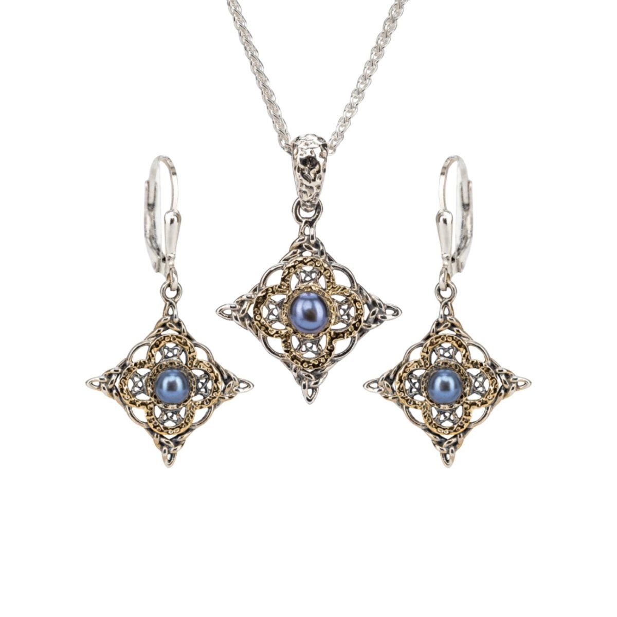 Sterling Silver and 10k Gold Celtic Star Peacock Pearl Necklace - The Celtic Gift Store - Necklaces