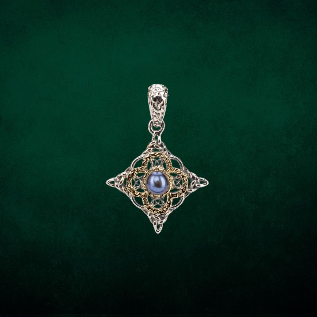 Sterling Silver and 10k Gold Celtic Star Peacock Pearl Necklace - The Celtic Gift Store - Necklaces