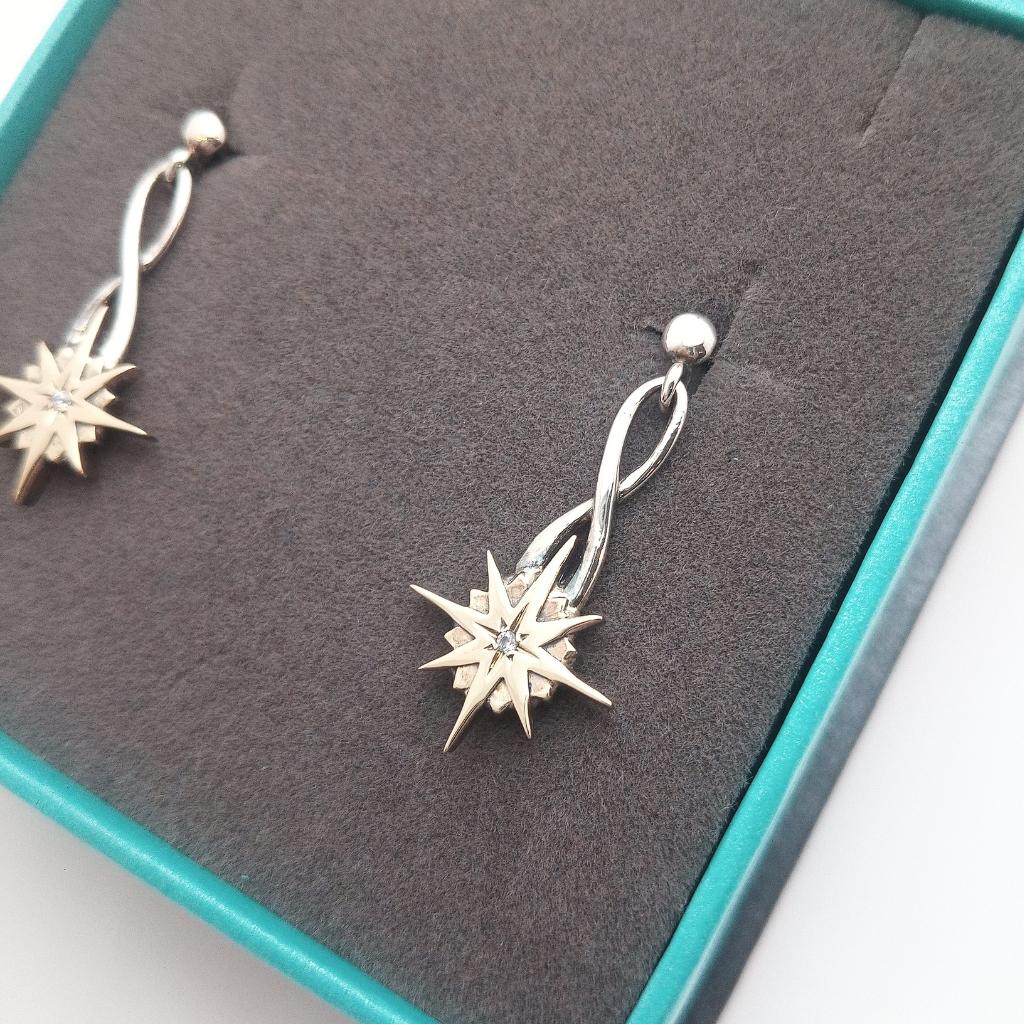 Sterling Silver and 10k Gold Falling Star Earrings with White Sapphire