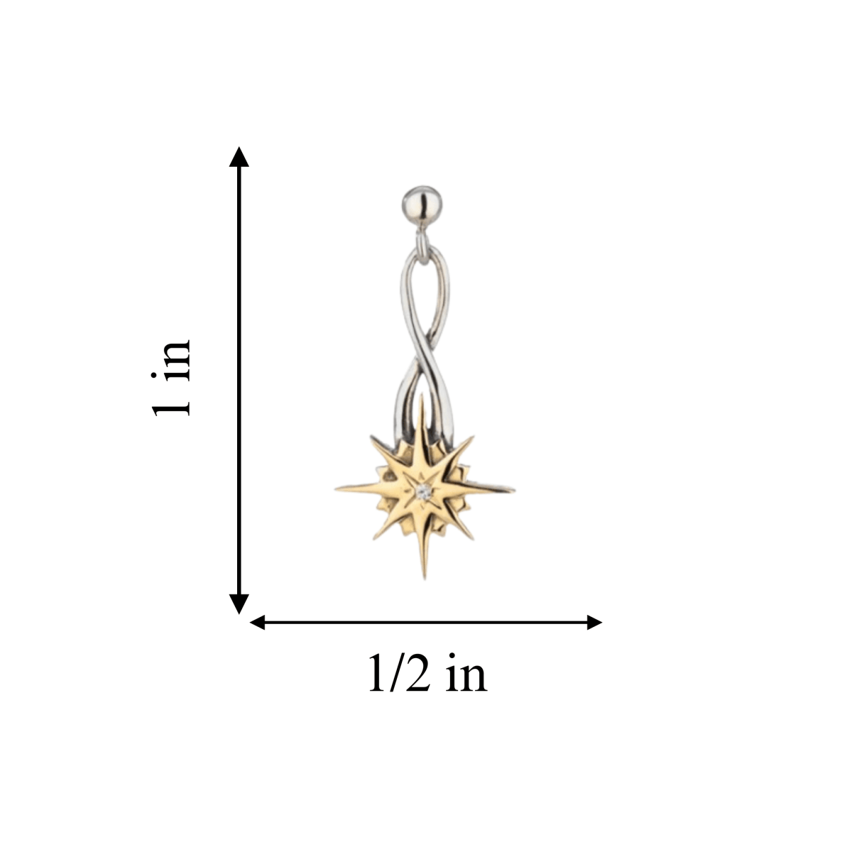 Sterling Silver and 10k Gold Falling Star Earrings with White Sapphire - The Celtic Gift Store - Earrings