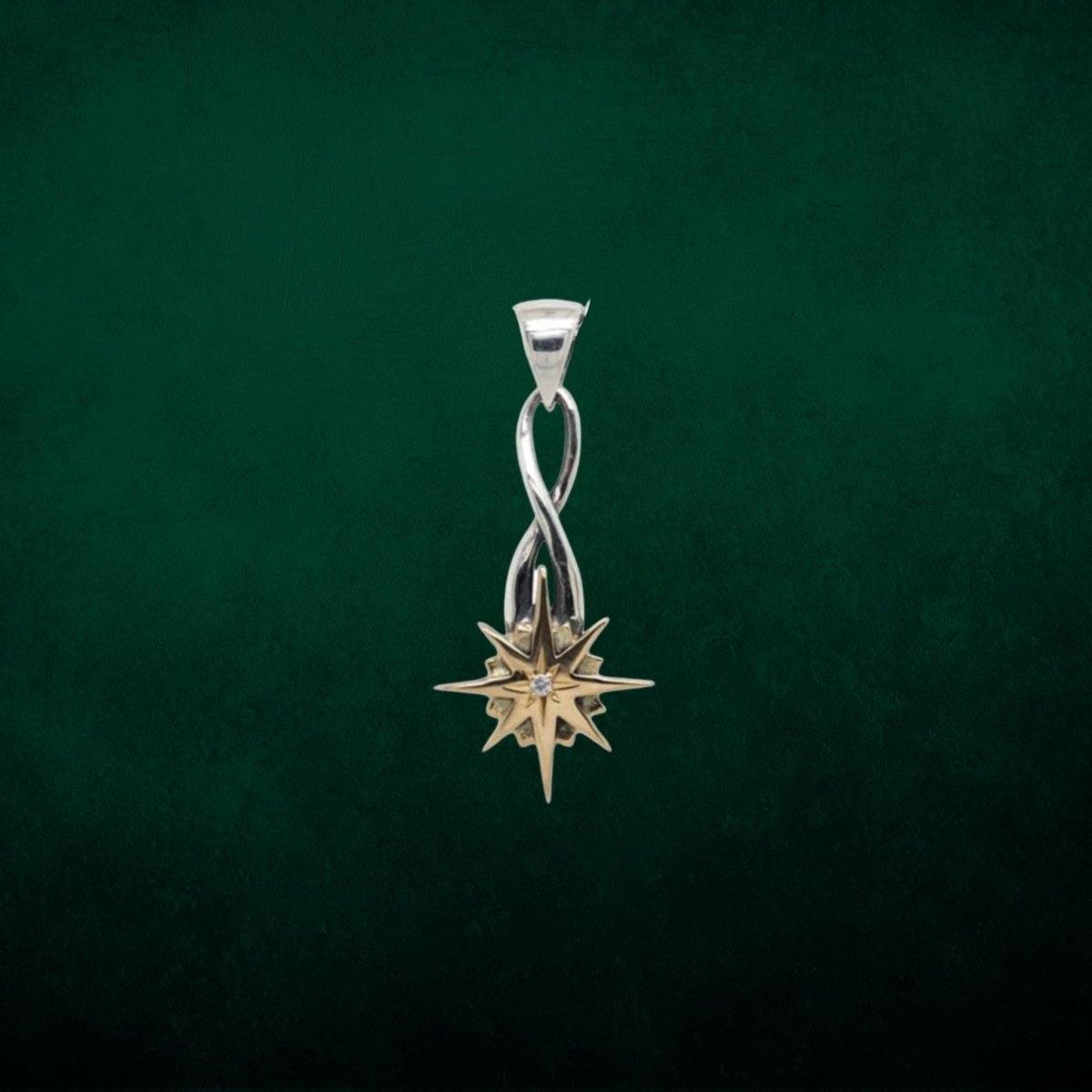 Sterling Silver and 10k Gold Falling Star Necklace with White Sapphire - The Celtic Gift Store - Necklaces