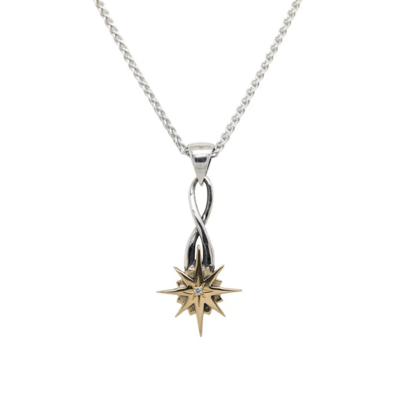 Sterling Silver and 10k Gold Falling Star Necklace with White Sapphire - The Celtic Gift Store - Necklaces